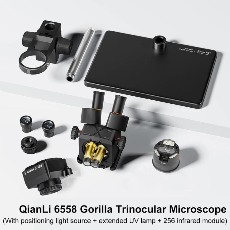 QianLi 6558 6.5X-58X Gorilla Trinocular Microscope with Light Source + UV Lamp + 256