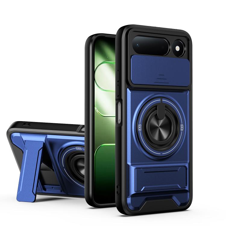For Tecno Spark 50 5G Lens Sliding Window Multifunctional Magnetic Shockproof Phone Case(Royal Blue)