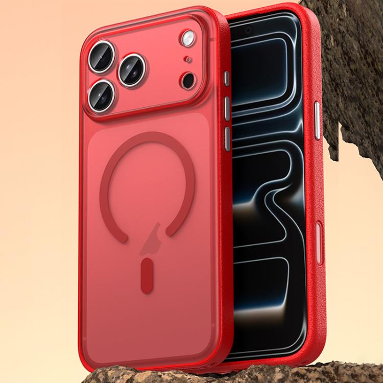 Iphone 17 Case Raspberry For iPhone 17 Pro Max Vegan Leather Magnetic Phone Case(Berry Red)