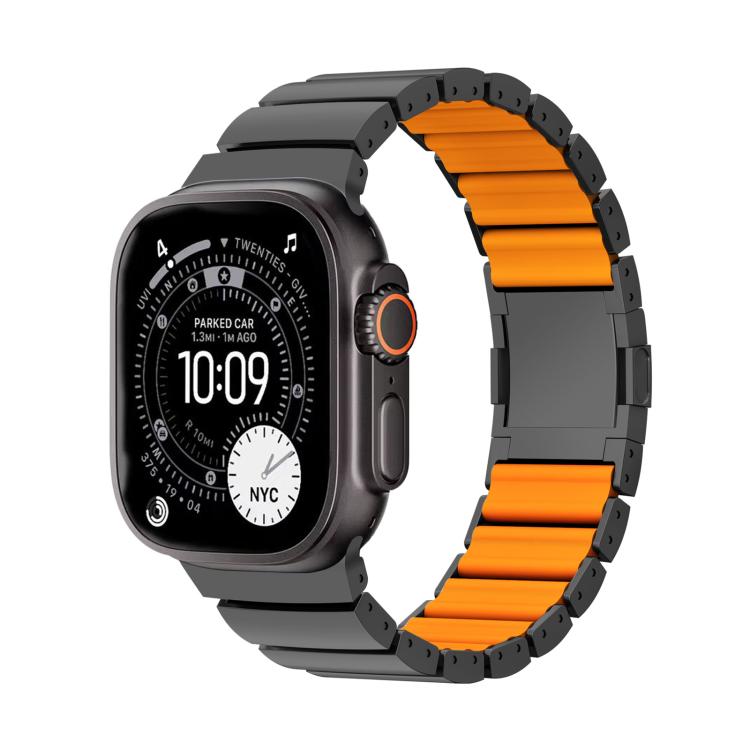 For Apple Watch 46mm / 49mm / 45mm / 44mm Magnetic Clasp One Beads Silicone Titanium Alloy Watch Band(Black Orange)