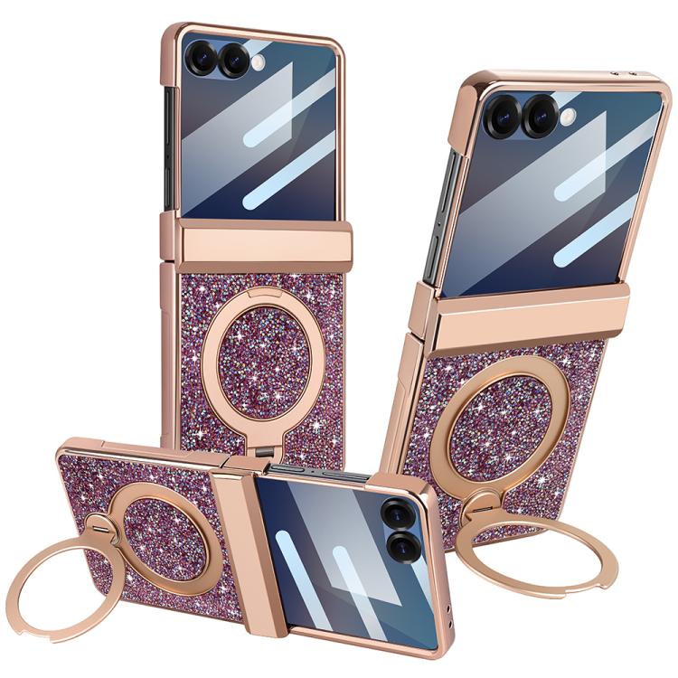 For Galaxy Z Flip8 5G VIETAO Flash Diamond Privacy Tempered Glass Integrated Magnetic Bracket Phone Case(Colorful)