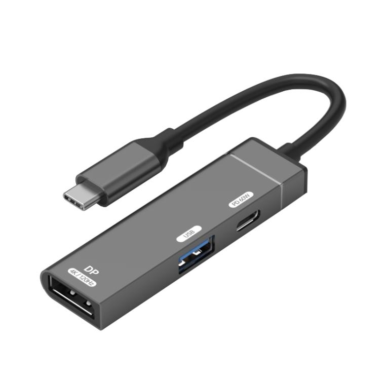 60W Type-C to Type-C, USB-A, 4K DisplayPort HUB Docking Station(Grey)