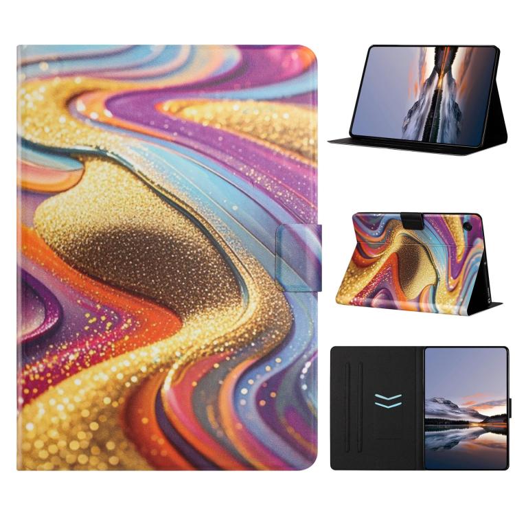 For Samsung Galaxy Tab A11 / A9 Litchi Texture Voltage Painted Vegan Leather Tablet Case(Golden Sands)