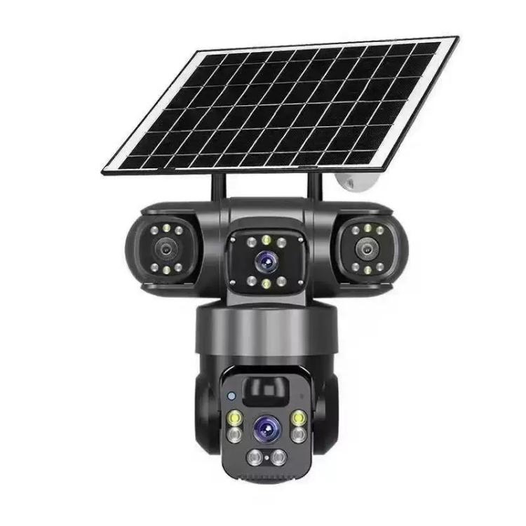 V380 Pro 2MP Panoramic 360 Degrees Triple Lens Wireless WiFi Solar Powered Surveillance Camera(Black)