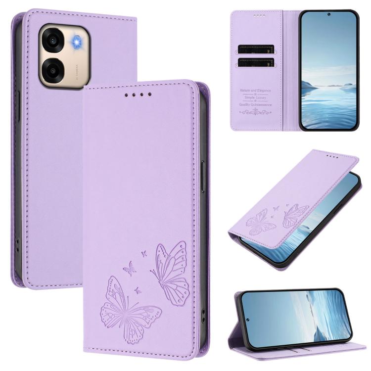 For OPPO A6 4G / 5G / A6t 4G / 5G / A6s 5G Strong Magnetic Dual Butterfly RFID Vegan Leather Phone Case(Light Purple)