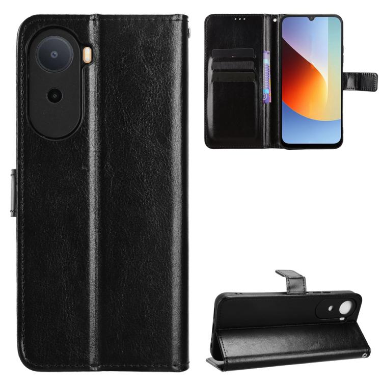 For Redmi A7 Pro 4G Retro Crazy Horse Texture Vegan Leather Phone Case(Black)