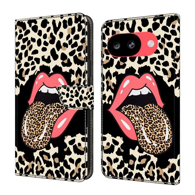 For Google Pixel 10a Crystal-Like Painted Vegan Leather Phone Case(Leopard-print Tongue)