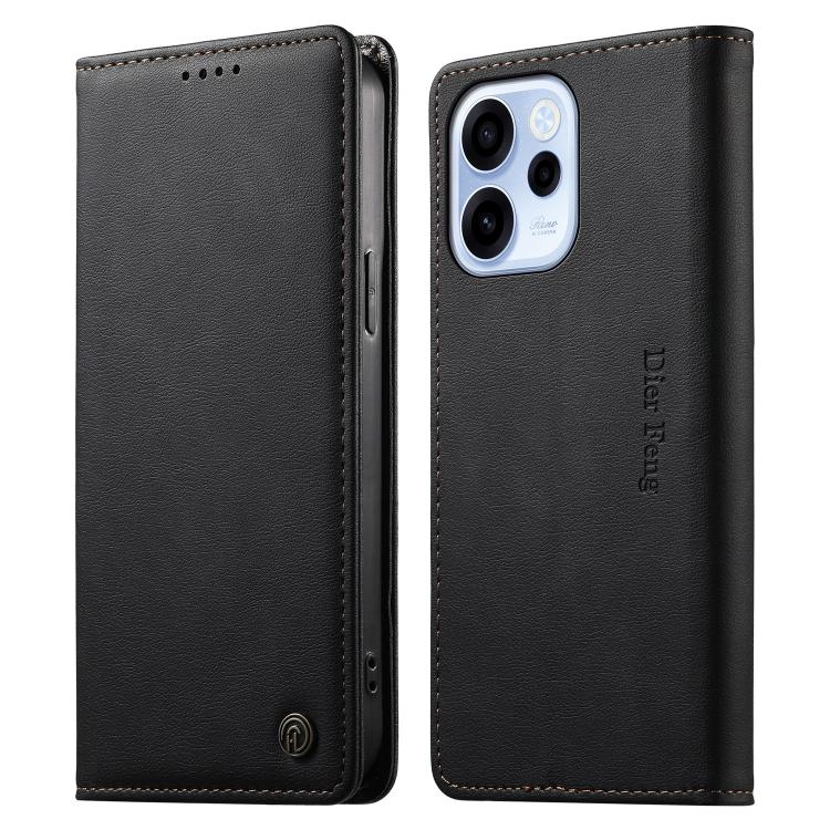 For OPPO Reno15 F 5G Dierfeng Metal Snap Magnetic RFID Vegan Leather Phone Case(Black)