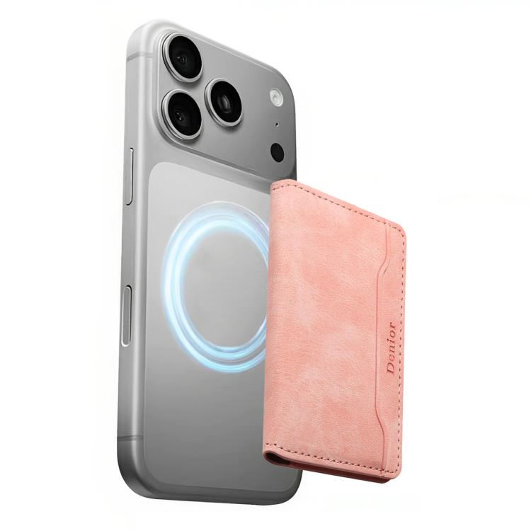 Denior V08+1 Retro Vegan Leather Texture Magnetic Wallet Card Holder Bag(Pink)