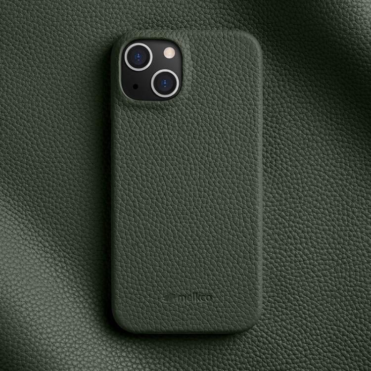 For iPhone 15 melkco Litchi Texture Magnetic Half Coverage Genuine Leather Phone Case(Dark Green)