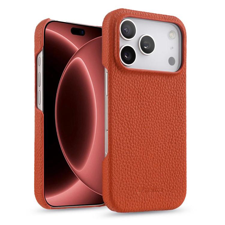 For iPhone 18 Pro melkco Litchi Texture Magnetic Half Coverage Genuine Leather Phone Case(Orange)