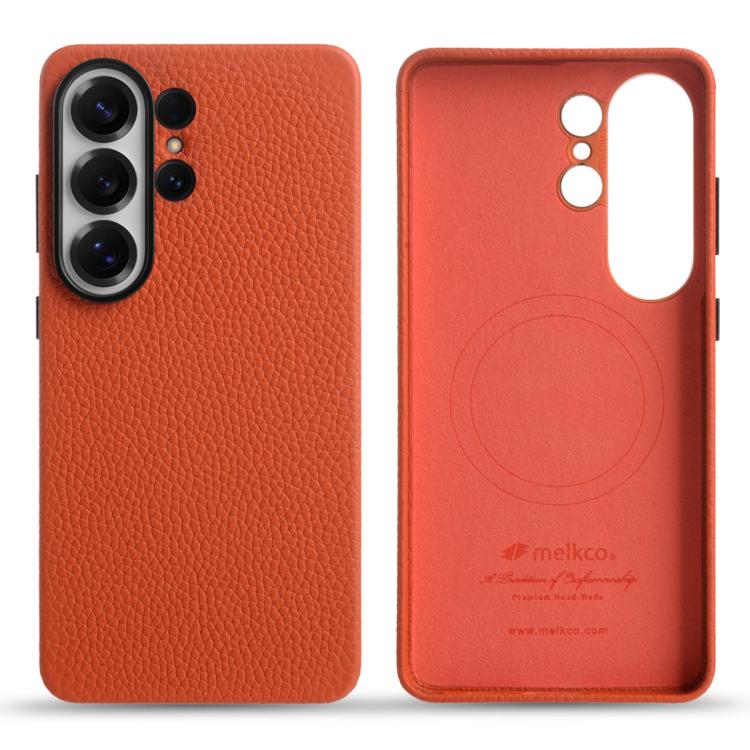 For Samsung Galaxy S26 Ultra 5G melkco Litchi Texture Magnetic Full Coverage Genuine Leather Phone Case(Orange)
