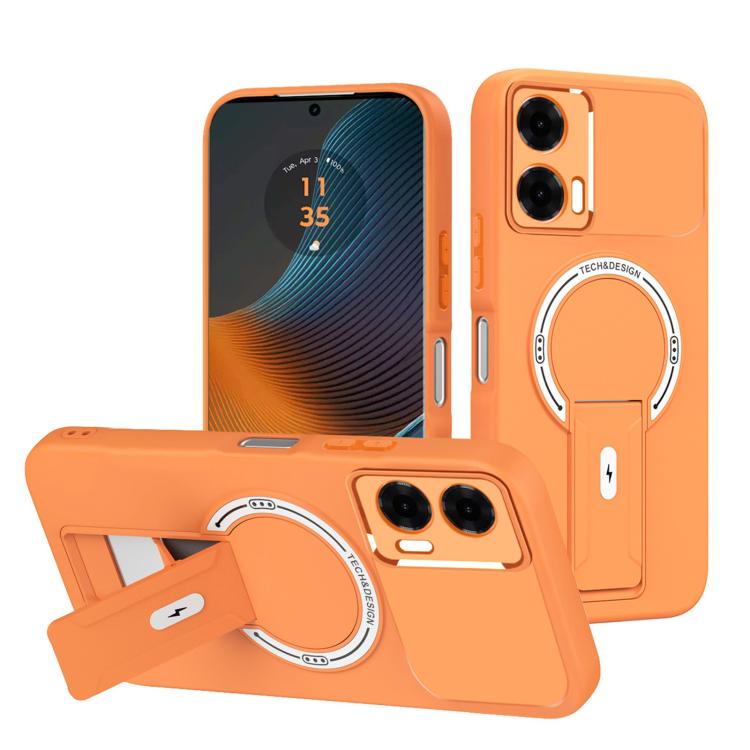 For Motorola Edge 50 Fusion Skin Feel MagSafe Phone Case with Holder(Orange)