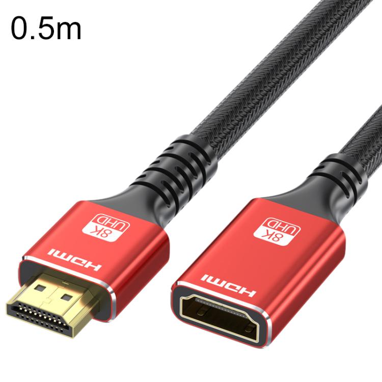 WG144 HDMI 2.1 High-Speed ??8K HD Male to Female Connection HDTV Video HDMI Extension Cable, Length:0.5m(Black Red)