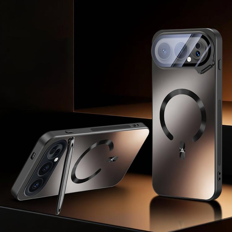 For Honor 500 Pro Global 155.8mm Ice Magnetic Straight Edge Lens Holder Magnetic Phone Case(Black)