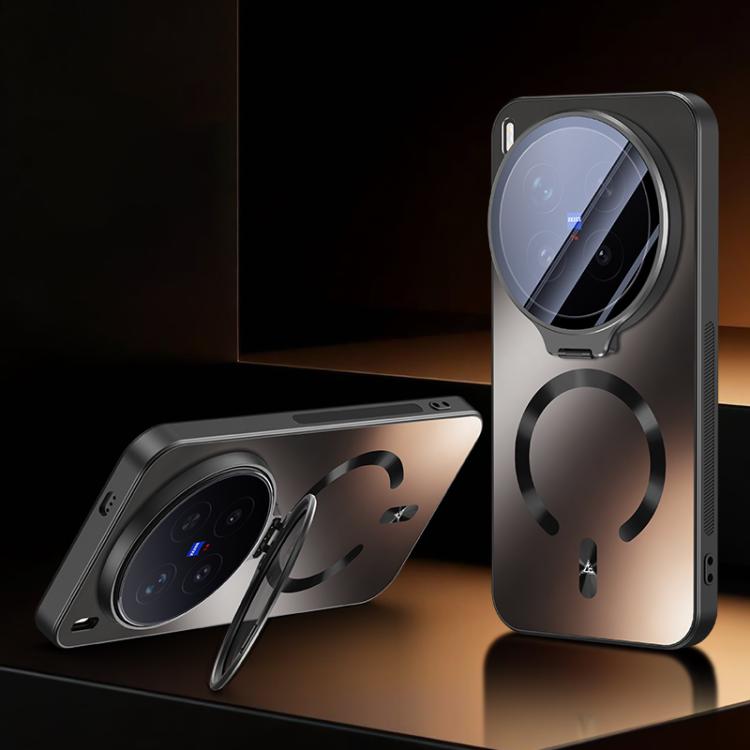 For vivo X300 Ultra Ice Magnetic Straight Edge Lens Holder Magnetic Phone Case(Black)