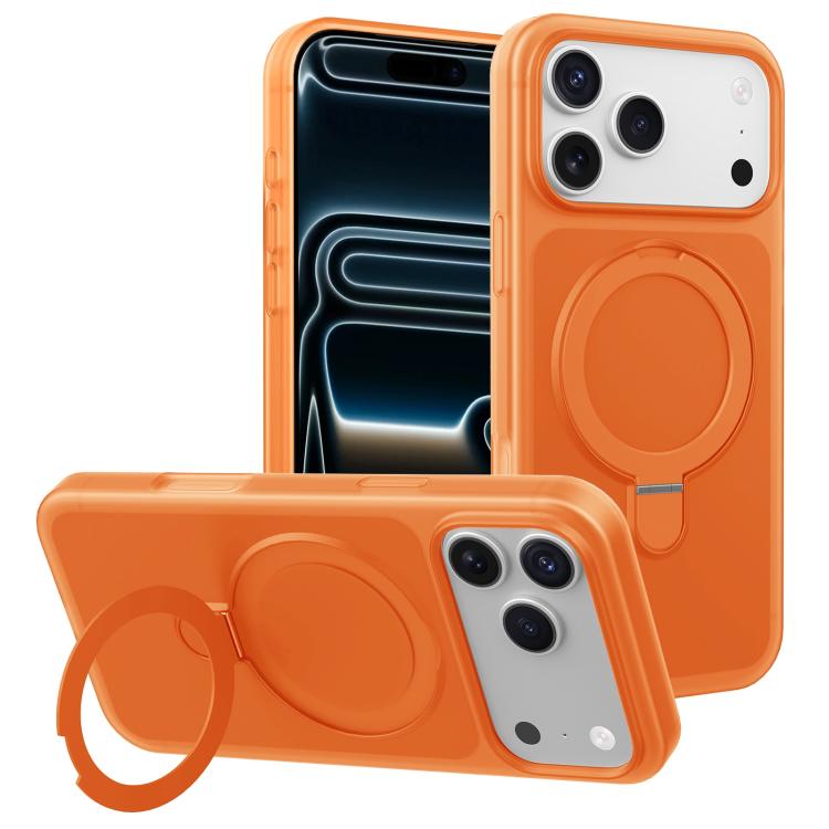 For iPhone 17 Pro Max Ice Cream Skin Feel Magnetic Pivot Holder Phone Case(Orange)
