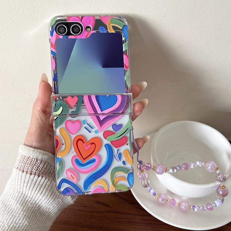 For Samsung Galaxy Z Flip7 5G Rainbow Heartbeat Pattern Phone Case with Bracelet