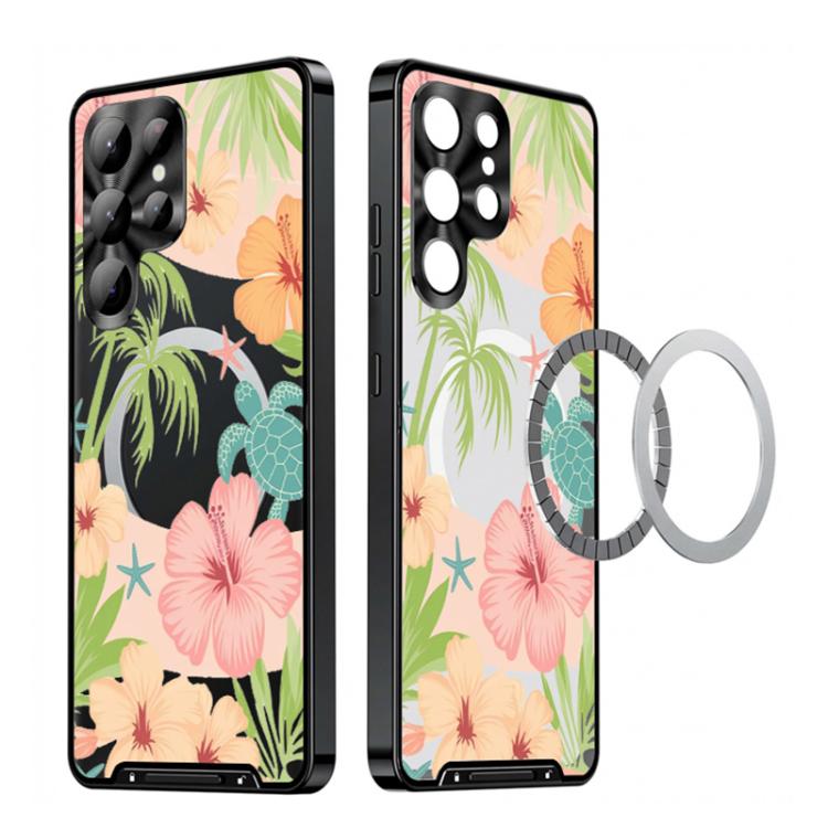 For Samsung Galaxy S26 Ultra 5G Metal Frame UA Color Printed Magnetic Shockproof Phone Case(LK00054 Flower Turtle)