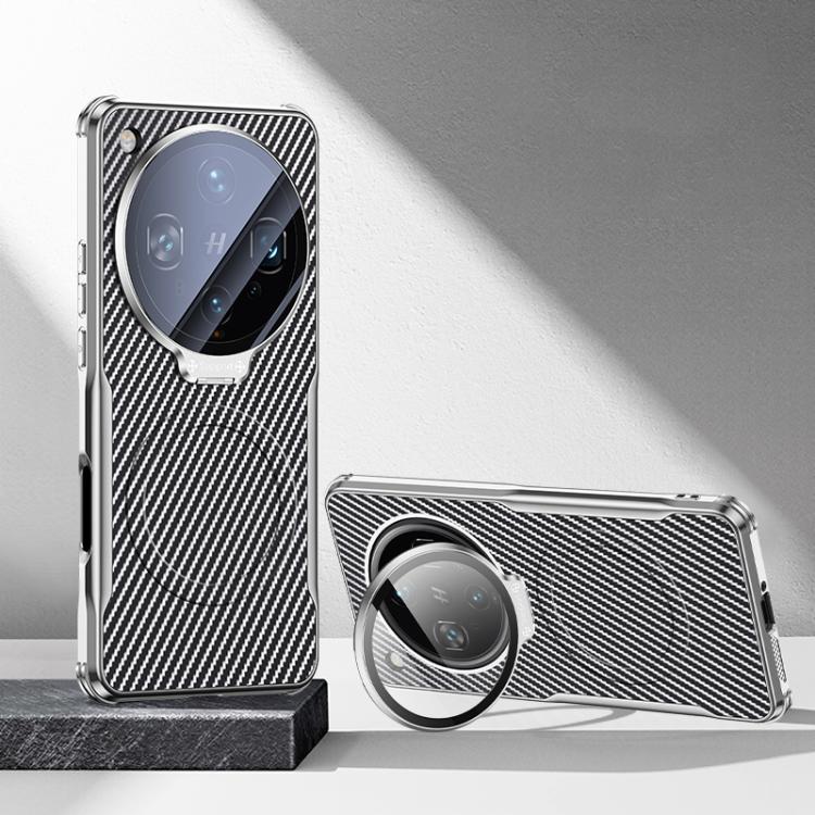 For OPPO Find X8 Ultra Carbon Fiber Textured Electroplated Lens Holder Magnetic Phone Case(Silver Grey)