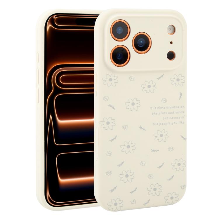 For iPhone 17 Pro Max Precision Hole Daisy Floral Printed Liquid Silicone Phone Case(Grey)