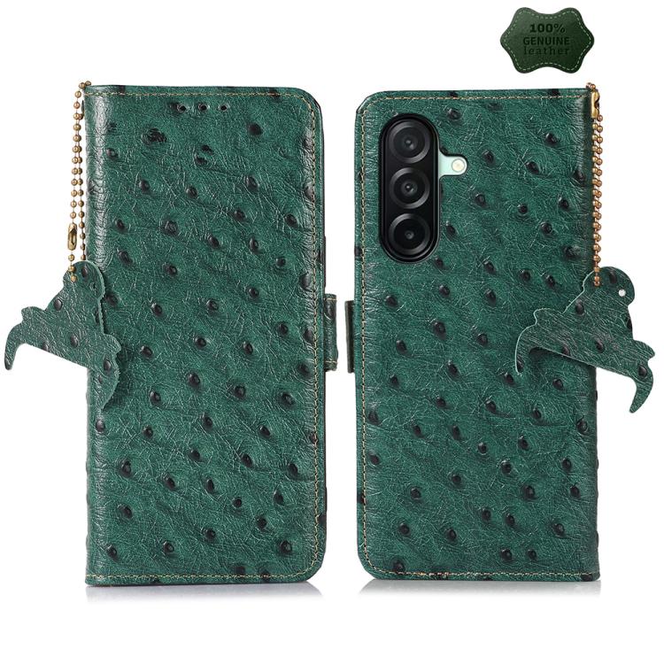 For Samsung Galaxy A27 5G Ostrich Pattern Genuine Leather RFID Phone Case(Green)