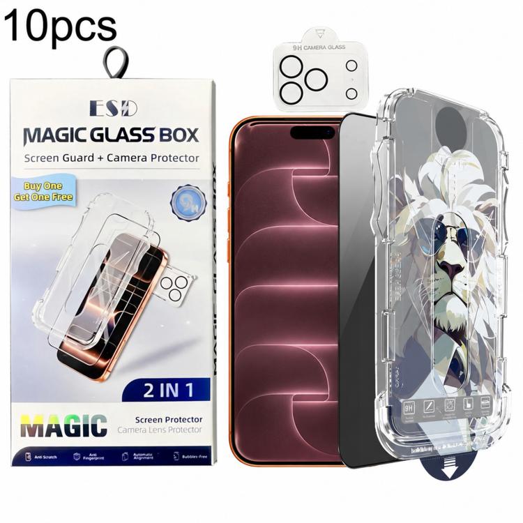 For iPhone 18 Pro Max 10pcs Easy Install Dust-proof Box Privacy Tempered Glass Film with Lens Film