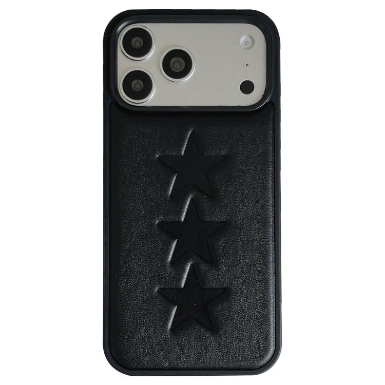 For iPhone 17 Pro Max Five-Pointed Star Pattern PU Embossed TPU Phone Case(Black)