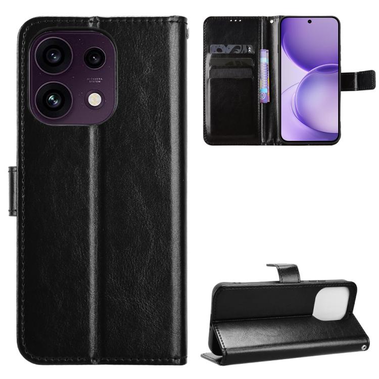 For OPPO Reno16 F 5G / Reno16 FS 5G Retro Crazy Horse Texture Vegan Leather Phone Case(Black)