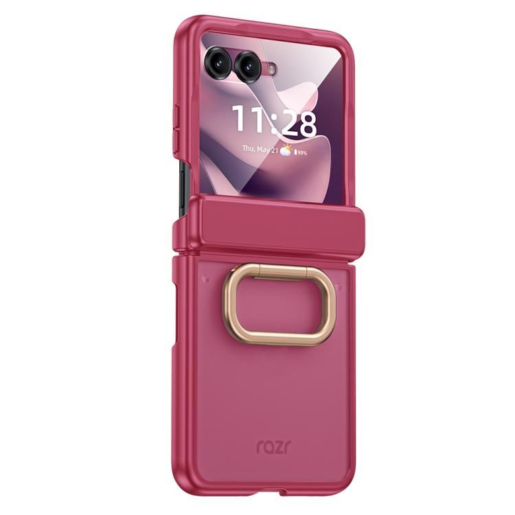 For Motorola Razr 70+ / 60 Pro / 50 Ultra Semi-transparent Frosted Hinge Ring Holder Integrated Film Phone Case(Red)