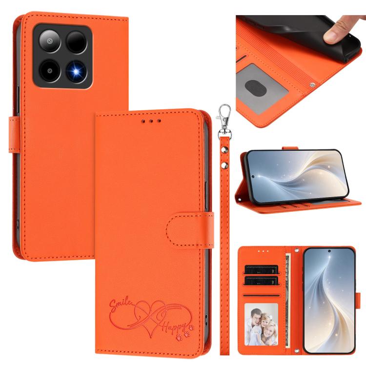 For Boost MobIle Summit 5G Happy Heart Pattern Magnetic Closure Vegan Leather Phone Case with Wrist Strap(Orange)