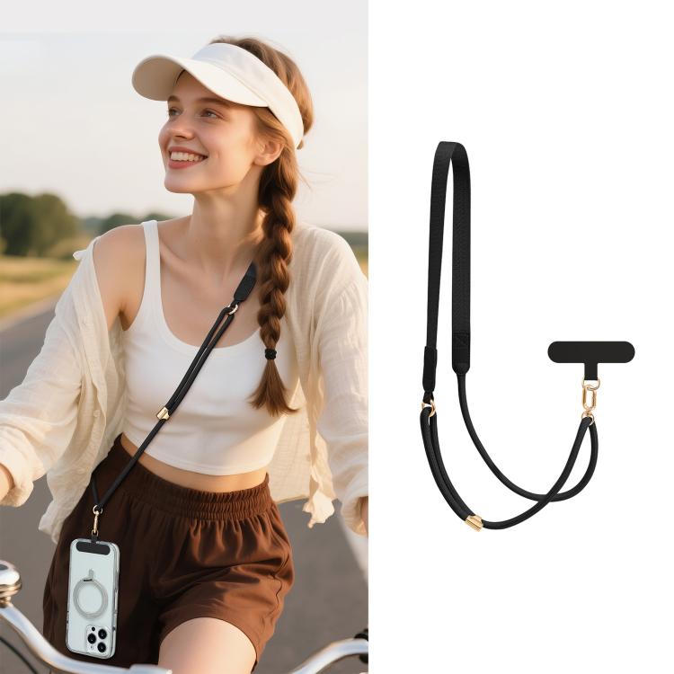 Adjustable Hybrid Neck Strap Crossbody Phone Lanyard with Tether Pad for Unisex, Type:Gold Hardware(Black)