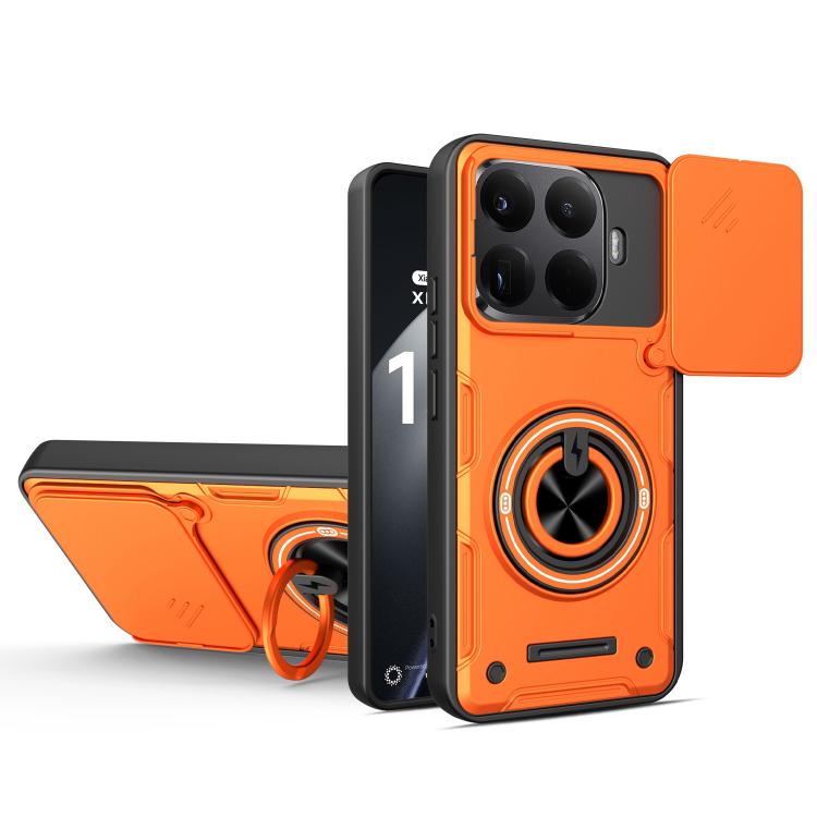 For Xiaomi 15T Pro 5G Multifunctional Sliding Camshield Ring Holder Phone Case(Orange)