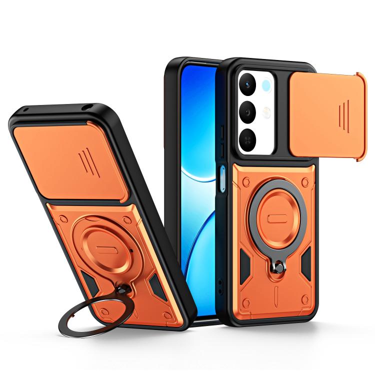 For Realme 15x India / C85 5G Ring Holder Lens Slide Cover Phone Case(Orange)