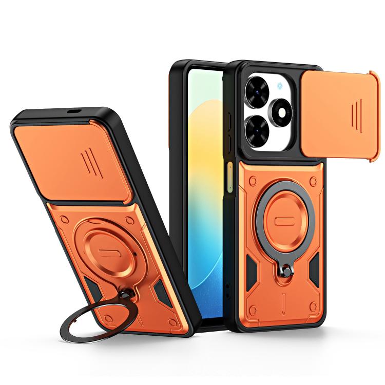 For Tecno Spark Go 2024 / Pop 8 Ring Holder Lens Slide Cover Phone Case(Orange)