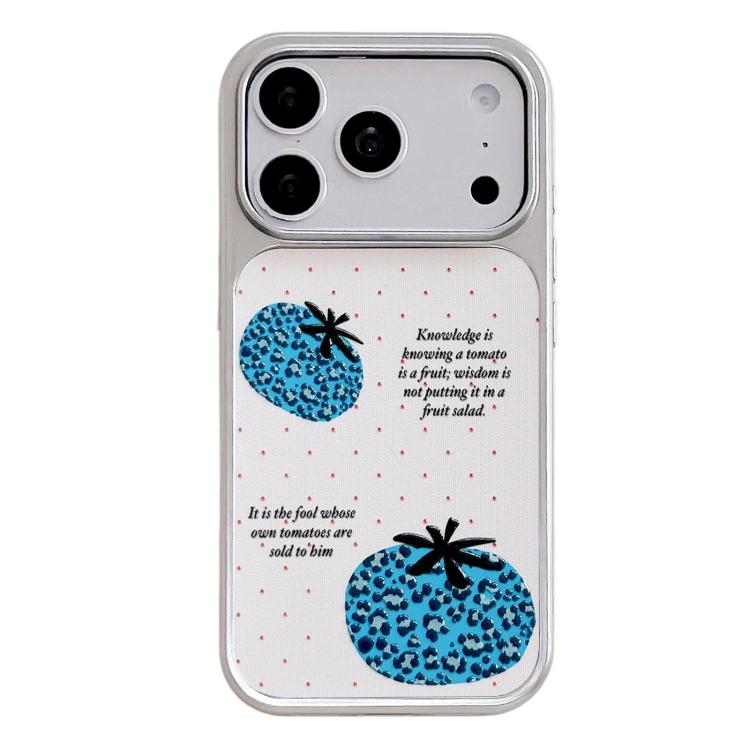 For iPhone 17 Pro Max Electroplated Silver Frame Glitter Embossed Phone Case(Leopard Tomato)
