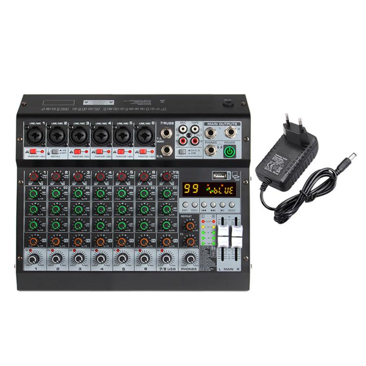 TP-8M 8-Channel Multi-function Professional Recording Mixer Bluetooth Sound Card, Plug Type:EU Plug(Black)