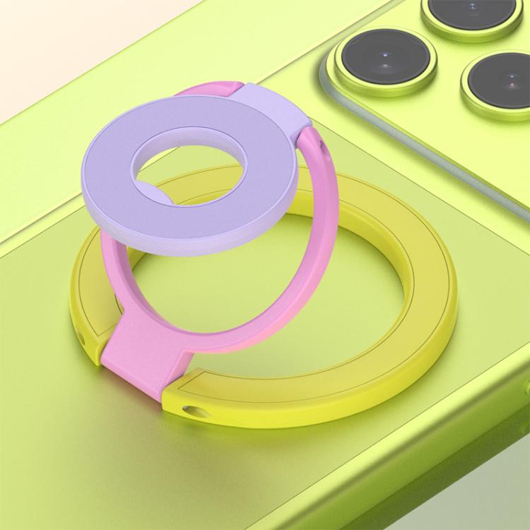 Triple Color Design 360 Degree Rotation Ring Buckle Magnetic Phone Holder(Yellow Pink Purple)
