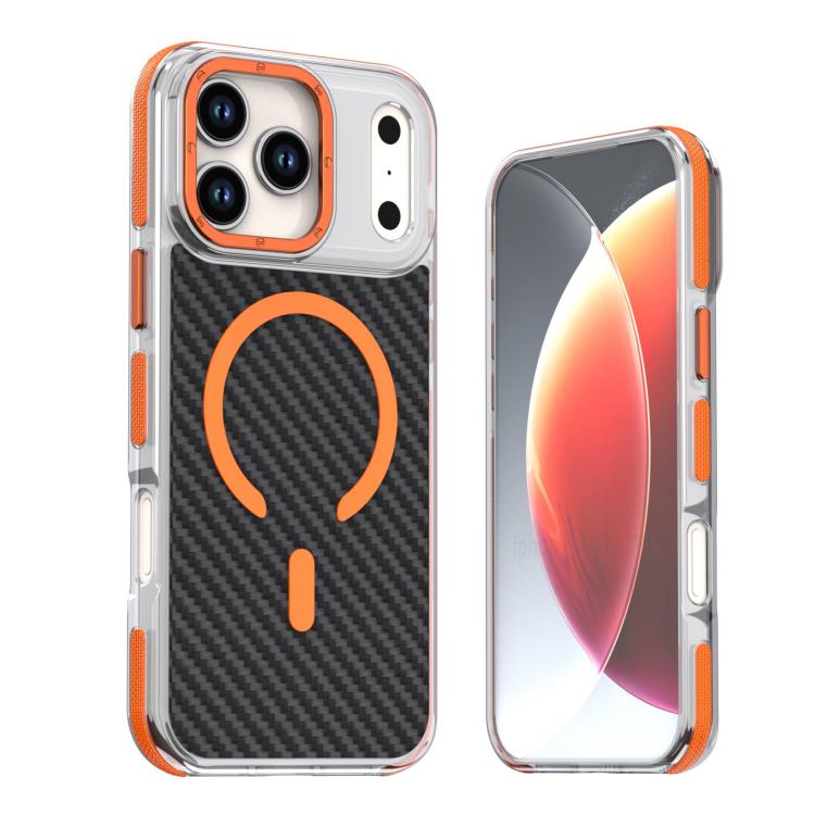 For iPhone 18 Pro Dual-Color Carbon Fiber Texture Magsafe Phone Case(Orange)