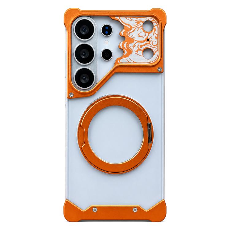 For Galaxy S26 Ultra 5G Horse-face Frosted PC 360 Holder Magnetic Phone Case(Orange)
