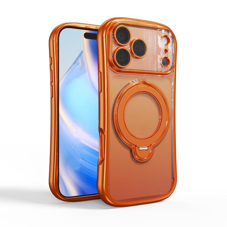 For iPhone 17 Pro Max 360 Degree Rotation Holder Magnetic Electroplated Phone Case(Orange)
