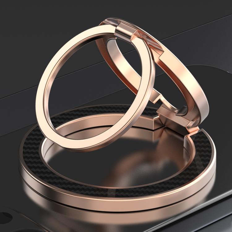 Dual-Axis Carbon Fiber Texture Magnetic Ring Buckle Phone Holder(Rose Gold)