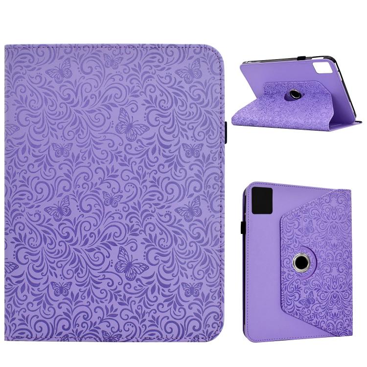 For Lenovo Ideal Tab 11 / Xiaoxin Pad 2025 Rotatable Butterfly Embossed Vegan Leather Smart Tablet Case(Purple)
