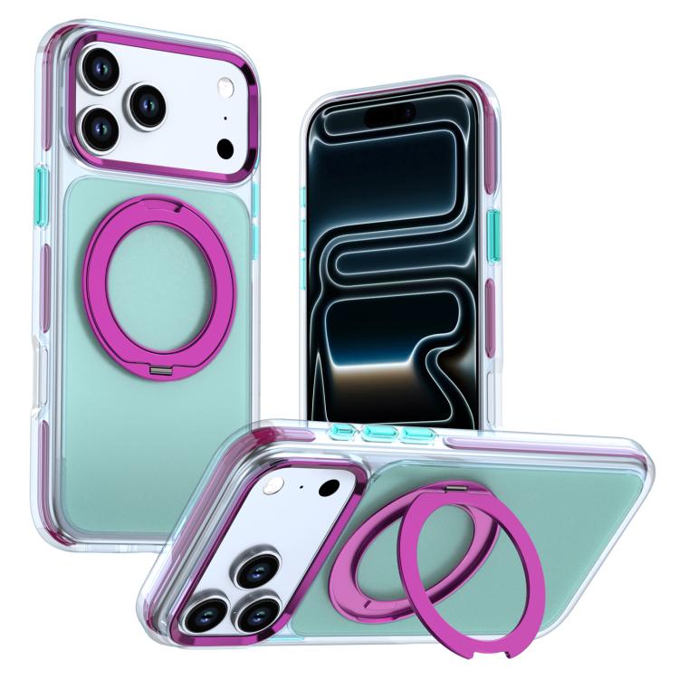 For iPhone 17 Pro Max Two-tone Contrast Rotating Bracket Phone Case(Blue)