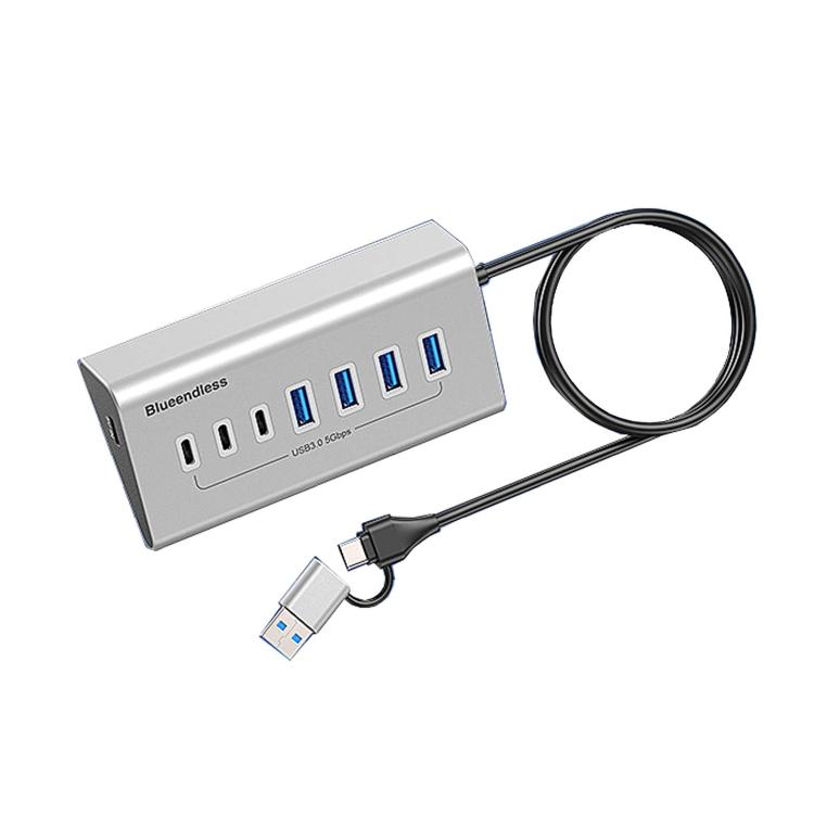Type-C / USB-C 2 in 1 Multifunctional HUB Docking Station, Specification:7 Ports Hub(Grey)
