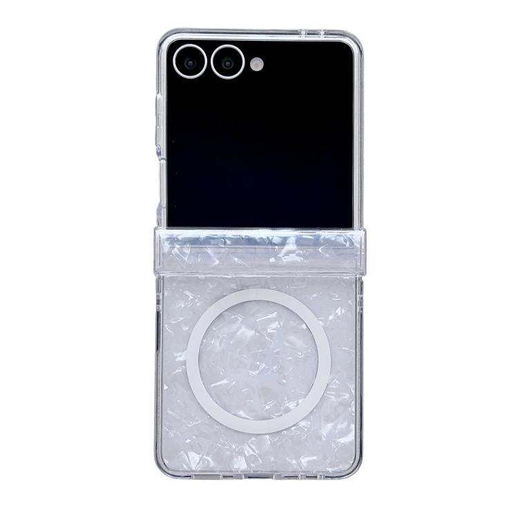 For Galaxy Z Flip8 5G Pearlescent Shell Texture Magnetic Three Parts Phone Case(White)