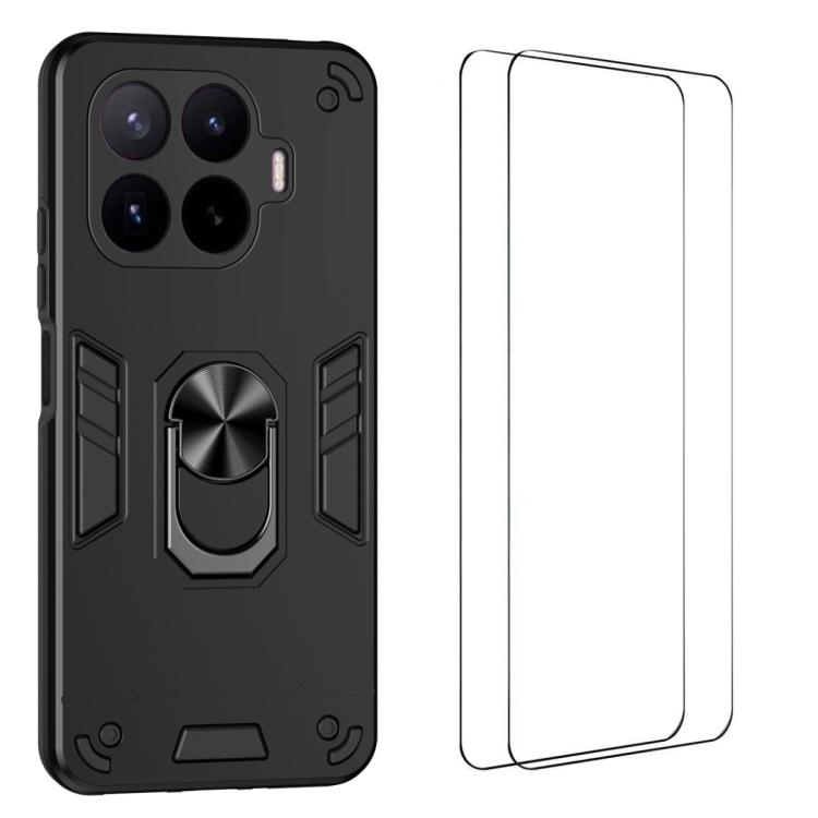 For Xiaomi 17T Pro 5G WANLONFENG Armor Kickstand Shockproof Phone Case with 2pcs Screen Films(Black)
