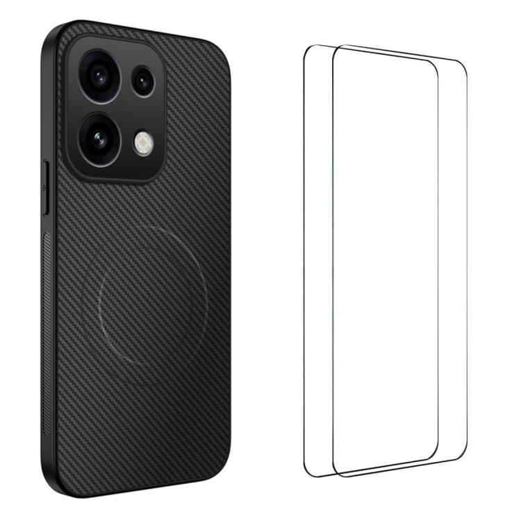 For OPPO Reno16 F / Reno16 FS 5G WANLONFENG TQ1 Series Magnetic Carbon Fiber Texture Phone Case with 2pcs Screen Films(Black)