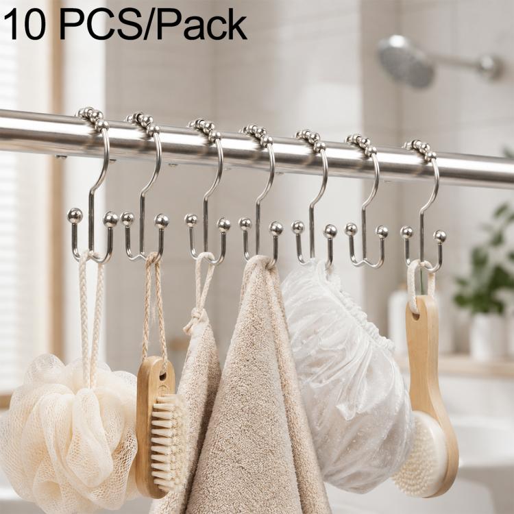 10 PCS/Pack Mountain Shaped Curtain Shower Curtain Metal Hooks, Material:Iron(White Nickel)