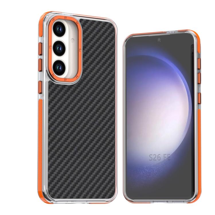 For Galaxy S26 FE 5G Dual-Color Carbon Fiber Texture Acrylic Hybrid TPU Phone Case(Orange)